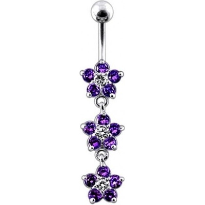 Šperky4U stříbrný piercing do pupíku kytičky BP01177-A