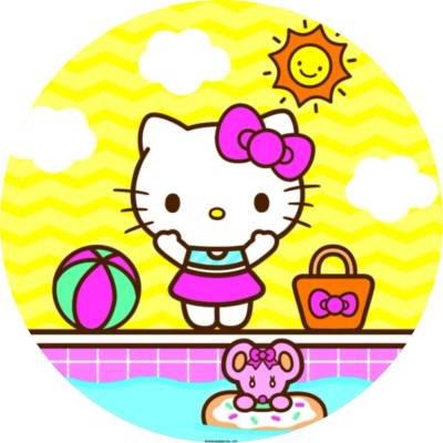 1x Hello Kitty – letní scéna u bazénu – jedlý papír na dort – Hledejceny.cz