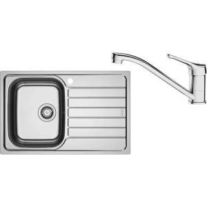 Franke Кухненска мивка от инокс Franke Spark, 78x50 см, 1 корито с крило за отцеждане отдясно, текстуриран финиш, плюс смесител хром (101.0737.732) Мивка за вграждане