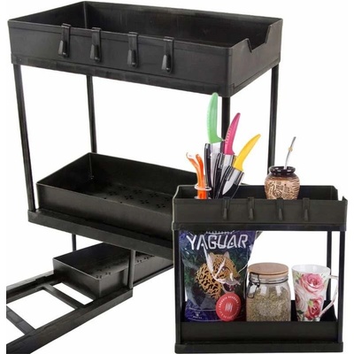 VERK GROUP Výsuvná s 2 zásuvkami, čierny plast 36 x 40 x 22 cm SEAS