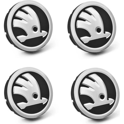 Škoda Auto Středové krytky hliníkových kol ŠKODA, sada 4 ks, originál, chromované logo