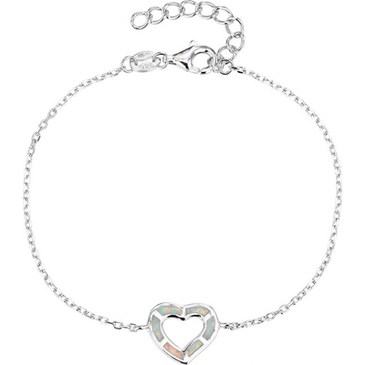 Bealio 14422 stříbrný náramek SRDCE bílý opál Délka náramku: 16+3 cm 03-14422-5147