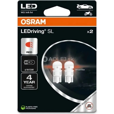 Osram W5W 12V 1W W2,1x9,5d LEDriving SL (červená) 2 ks