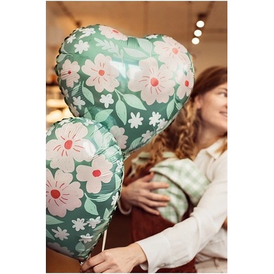 Party Deco FB124 Fóliový balón Kvetinové srdce 45 cm