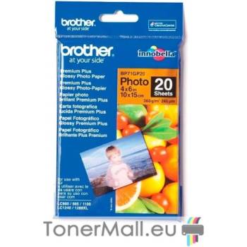 Brother BP71GP20 Premium Plus Glossy Photo Paper, A6 10 x 15 cm. (4x6"), 20 Sheets