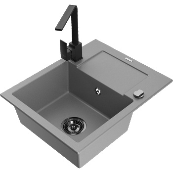 Mexen Enzo гранитна мивка с една камера и отцедник и кухненски смесител Rita, сив - 6506-71-670300-70-B (6506-71-670300-70-B)