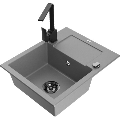 Mexen Enzo гранитна мивка с една камера и отцедник и кухненски смесител Rita, сив - 6506-71-670300-70-B (6506-71-670300-70-B)