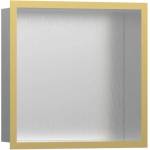 Hansgrohe XtraStoris Individual - Ниша за вграждане в стена с дизайнерска рамка, 30x30x10 см, матирана неръждаема стомана/златист вид 56097990 (56097990)
