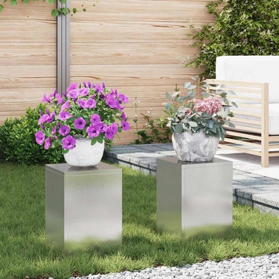 vidaXL Стойка за растения 2 pcs Сребрист 24 x 24 x 35 см (865810)