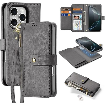 Dux Ducis Кожен калъф Dux Ducis Lawa за iPhone 16 Pro Max със свалящ се магнитен портфейл - сив (6934913003008)