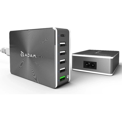 ADAM elements Omnia PA601 Desktop Charging Station 81W - захранване за ел. мрежа за лаптопи, смартфони и таблети с 5xUSB-A и 1xUSB-C изходи с технология за бързо зарежданe (сив)