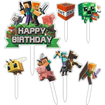 Zápich na dort Happy Birthday Minecraft 7ks - Cakesicq – Zbozi.Blesk.cz