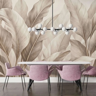 Art Gift Decor Фототапет бежови тропически листа в елегантен стил