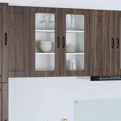 vidaXL Стенен стъклен шкаф PORTO Кафяв дъб 80 x 31 x 80 см (885422)