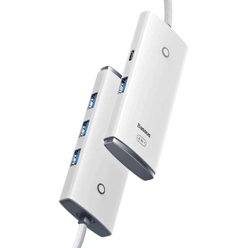 Baseus USB-C Lite Series 5-Port Hub (WKQX030402) - 4-портов USB-A хъб и USB-C вход за компютри и лаптопи с USB-C (1 м) (бял)