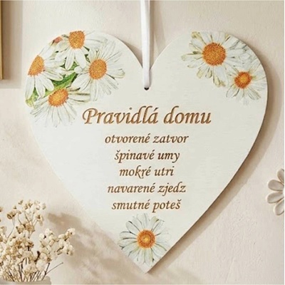 Srdíčko na dveře 17 cm Pravidla domu