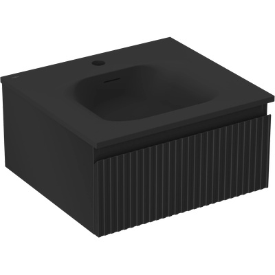 Mexen Rivel шкаф за баня 50 cm с мивка Vela, 1 чекмедже, рифелован, черен мат (91A20-05023-1-BF71-W23M71)