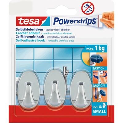tesa Samolepicí háčky Powerstrips S malé oválné, chrom, 3 ks