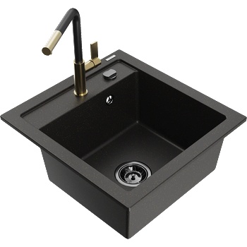Mexen Vito гранитна мивка с 1 отделение и кухненски смесител Flora, черен/златен металик - 6503-75-670401-57-B (6503-75-670401-57-B)