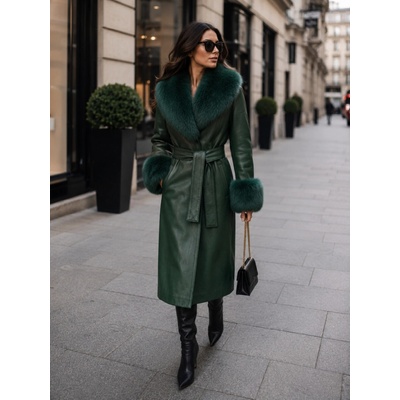 Max Original Leather Dámsky kožený kabát REBECCA FUR verde