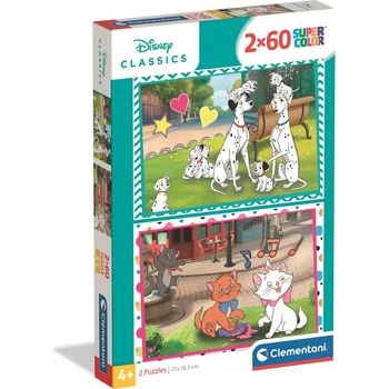 Clementoni - Puzzle 2x60 Disney Classics: Aristokratky and 101 Dalmatians - 40 - 99 piese