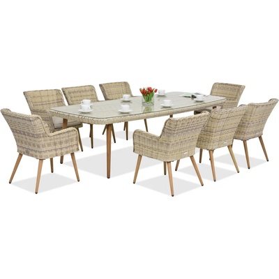 Garden Point Ексклузивен трапезен комплект с голяма маса Cordoba за 8 човека Garden Point sand (GAP058SD-8)