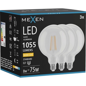 Mexen Vintis 3x LED нажежаема жичка крушка E27, G125, 8W, Топло - 2700K, 1055 lm, прозрачно (L158-E27-0827-00x03)