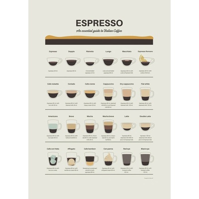 Plagát, Obraz - Espresso Guide, Dion Gem, 30 × 40 cm