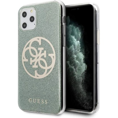 GUESS Circle Glitter 4G Case - дизайнерски кейс с висока защита за iPhone 11 Pro (зелен)
