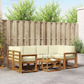 vidaXL Комплект дивани за открито 7 pcs Натурален и Крема (3366083)