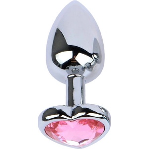 Sensual Метално дилдо Butt Plug "SILVER HEART PINK" 7 см. Размер-S