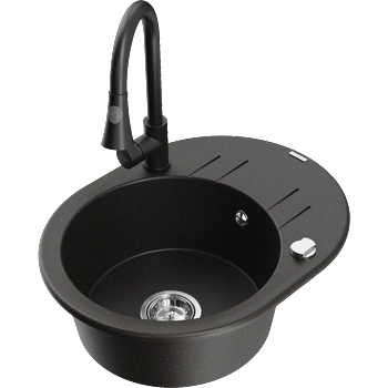 Mexen Kevin гранитна мивка с една камера с отцедник и кухненски смесител Elia, черен/златен металик - 6517-75-670101-70 (6517-75-670101-70)