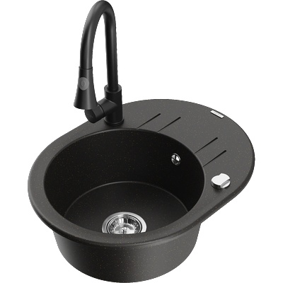 Mexen Kevin гранитна мивка с една камера с отцедник и кухненски смесител Elia, черен/златен металик - 6517-75-670101-70 (6517-75-670101-70)