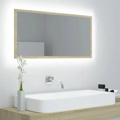 vidaXL LED огледало за баня, дъб сонома, 90x8, 5x37 см, акрил (804935)