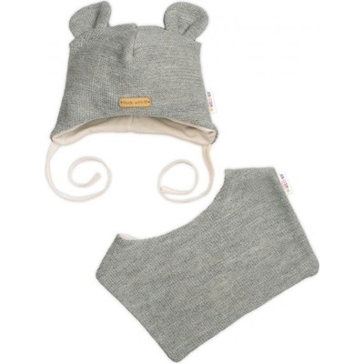 Pletená čepice s bavlněnou podšívkou a šátkem v Teddy Hand made šedá