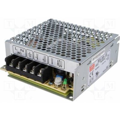 MEAN WELL RS-50-15 Napájecí zdroj: spínaný; k vestavbě,modulový; 50W; 15VDC; 3,4A