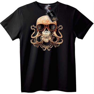 NOONEBRAND Тениска Череп Октопод със Слънчеви Очила - 2XL, Black