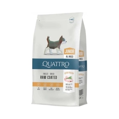 Quatro Junior - Висококачествена храна за кучета от всички породи от 2 месеца до 1 година, с екстра птиче месо, 1.5 кг