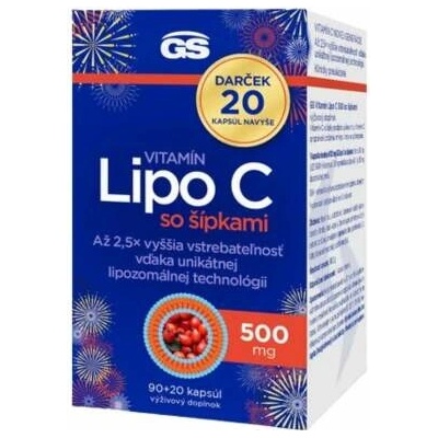GS Vitamín Lipo C 500 mg + šípky lipozomálny vitamín C s vysokou vstrebateľnosťou 110 kapsúl