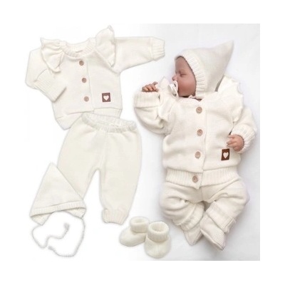 Rostoucí pletená sada 4D Girl s volánkem Love, smetanová – Zboží Mobilmania