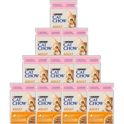 PURINA Cat Chow krmivo pre dospelé mačky s lososom a zelenými fazuľkami v želé 10x85 g