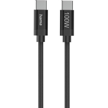Hama Кабел за зареждане, "Fabric", USB-C - USB-C, 100 W, 1.5 m, Nylon, black (HAMA-201740)