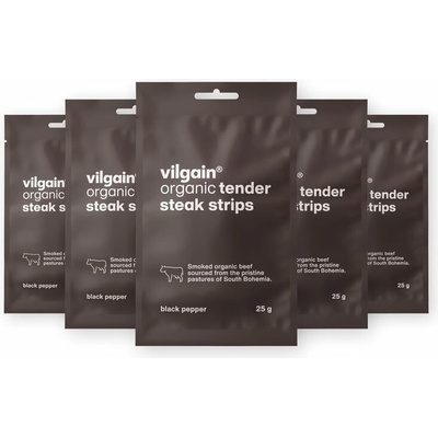 Vilgain Sušené steakové prúžky BIO čierne korenie 5 x 25 g