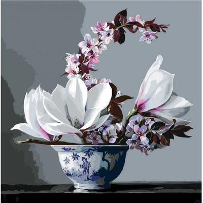 MALUJEŠ Malování podle čísel PIETER WAGEMANS MAGNÓLIE A JARNÍ KVĚTY Rozměr 50 x 50 cm Rámování vypnuté plátno na rám