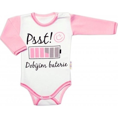 Body dlhý rukáv s vtipným textom Baby Nellys Psst! Dobíjím baterie holka