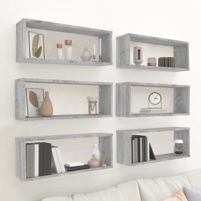vidaXL Стенни рафтове, 6 бр, сив сонома, 60x15x23 см, инженерно дърво (815929)