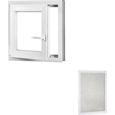 Okna Hned Sada plastové okno 550 x 550 mm levé, otevíravé i sklopné, bíle + hliníková síť proti hmyzu