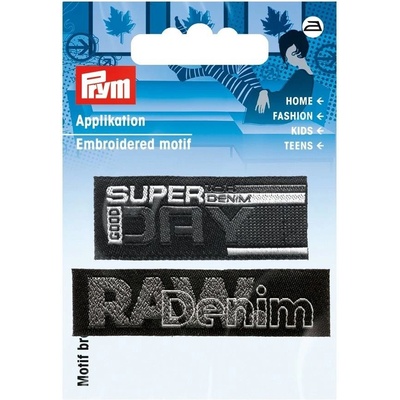 PRYM Nášivka štítek Raw Denim/Day, nažehlovací, černá