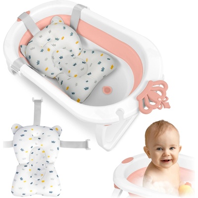 Ricokids Skládací vana pro děti kojence s vložkou bílo růžová
