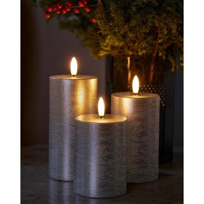 SIRIUS Voskové LED sviečky Sille exclusive, 3set, strieborná